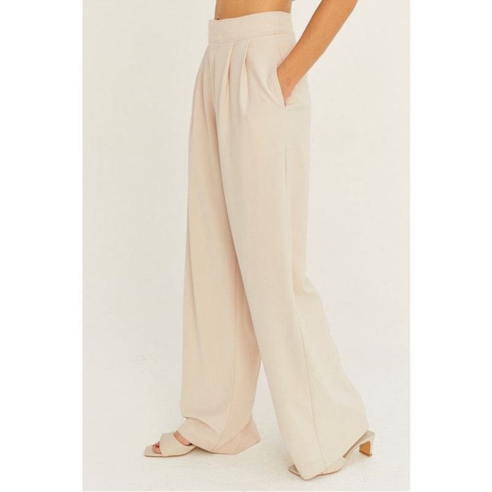 CRESCENT Suki Wide Leg High-Waist Pants in Cream